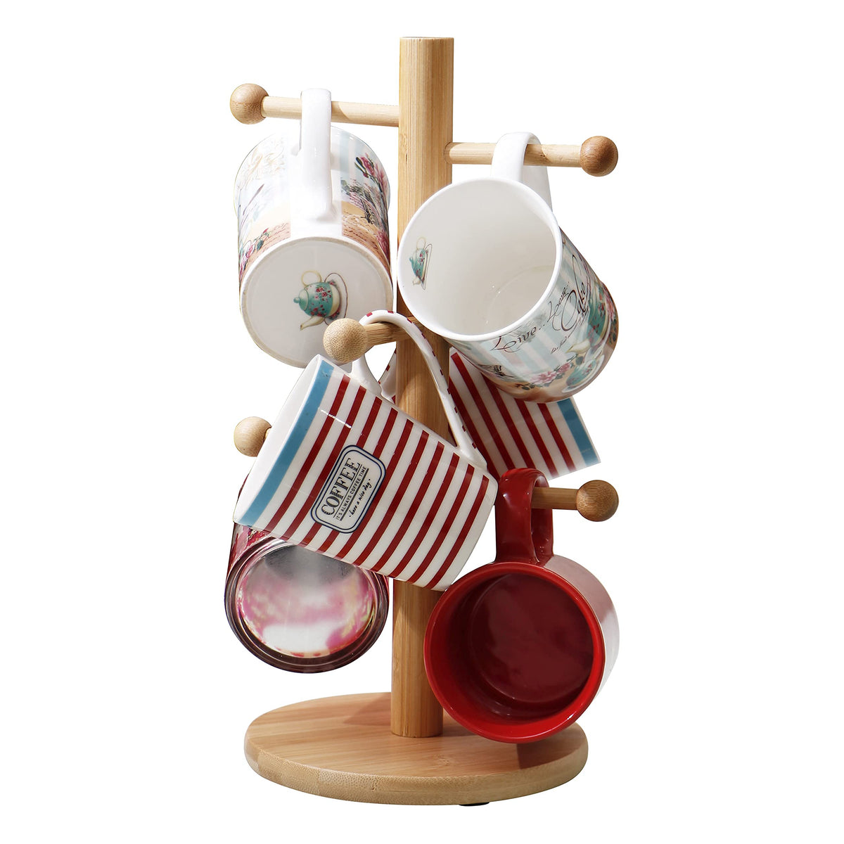 Wood Eco-Friendly Bamboo Mug Holder Stand For Kitchen Counter Dining Table Mug Organizer, 35 X 16.5 cm