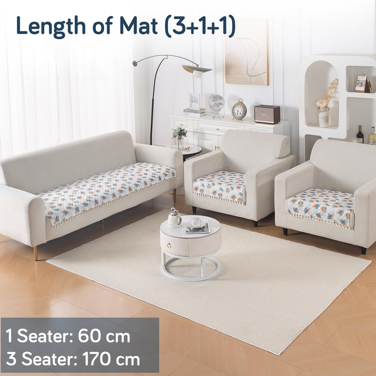 Quilted Sofa Seat Mat for 5-Seater Sofa (3+1+1), Tassel Twigs | Abstract Petals
