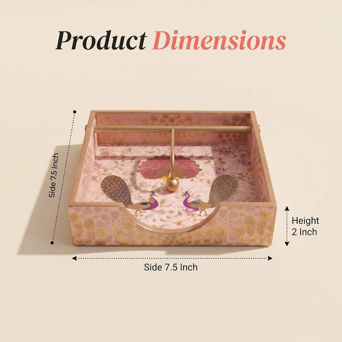 HOKIPO Napkin Holder for Dining Table, Engineered Wood, Gulabi Mayurvan - image 4