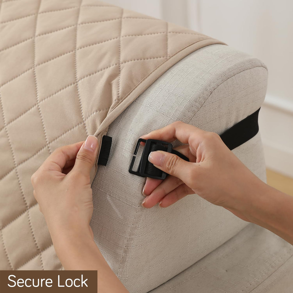 Beige Colour Quilted Waterproof Sofa Cover with Secure Lock