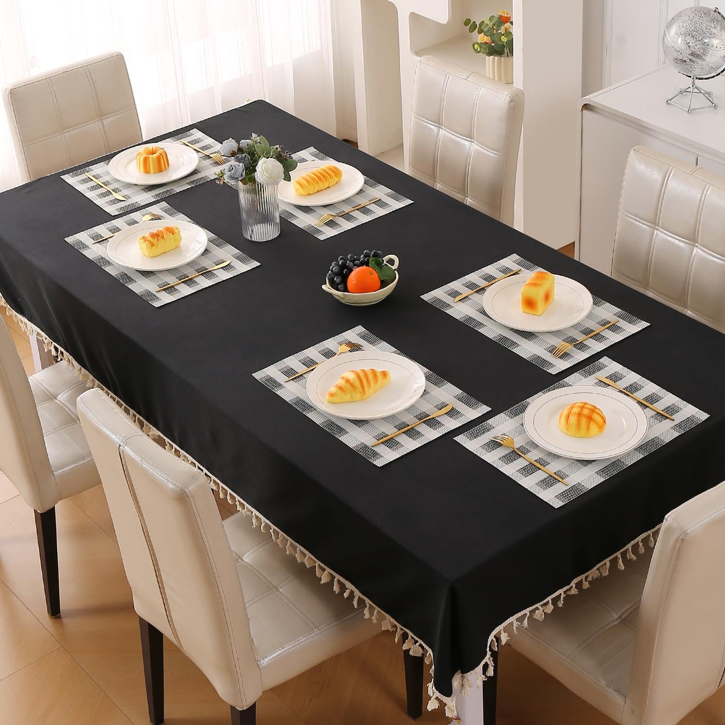 Classic Checks PVC Washable Mats for Dining Table - Sable Black
