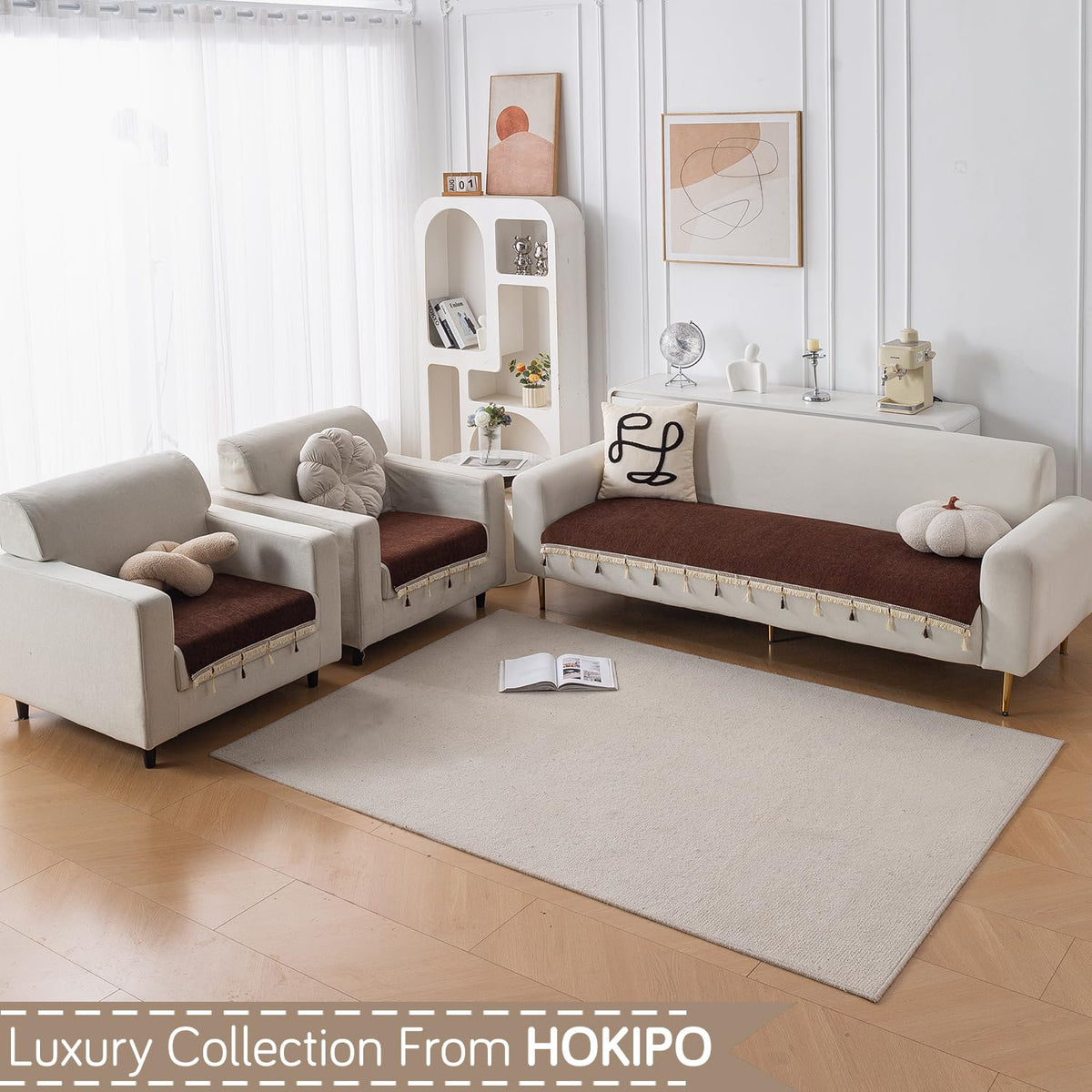 Serenity Tassel Chenille Sofa Cover with Tassel – Chestnut Luxe