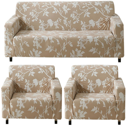 Elastic Stretchable Printed 140gsm Fully Covered Sofa Cover, Buff Brown Sillehoute Floral