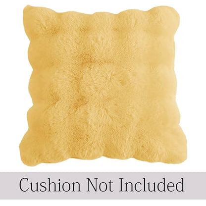 Premium Faux Rabbit Fur Anti Slip Sofa Cover Mat with 2 Armrest Cover and Cushion Cover, Honey Yellow