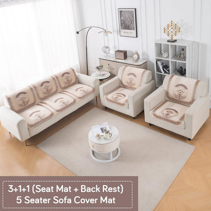 Royal Aangan Premium Chenille Jacquard Sofa Cover 5 Seater Set 3+1+1 Sofa Cover for Seat & Back, Noor Beige