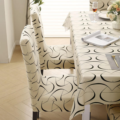 Elastic Dining Chair Covers with Matching Tablecloth, Natural Beige Abstract Art