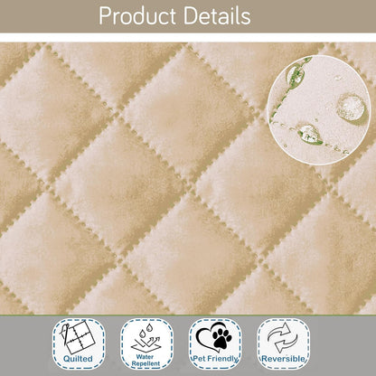 HOKIPO Quilted Reversible One Piece L Shape 4/5/6 Seater Sofa Cover Mat, Beige