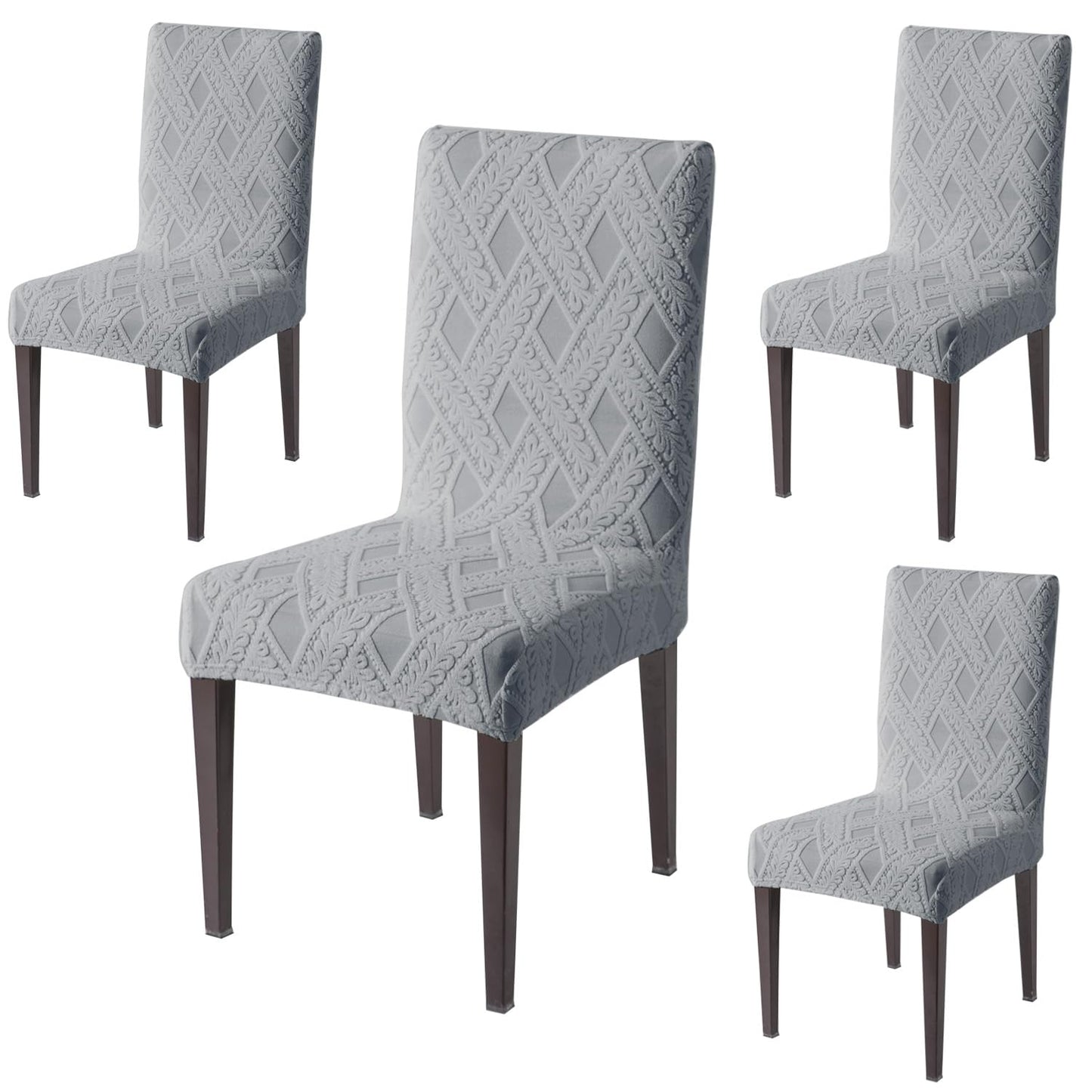 Chair Cover Set of 1/2/4/6, 190 GSM Jacquard, Light Grey