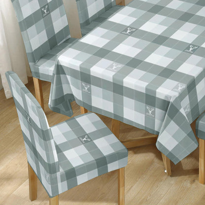 Polyester Dining Chair Covers Set of 4/6 with Matching Tablecloth, Checks Grey