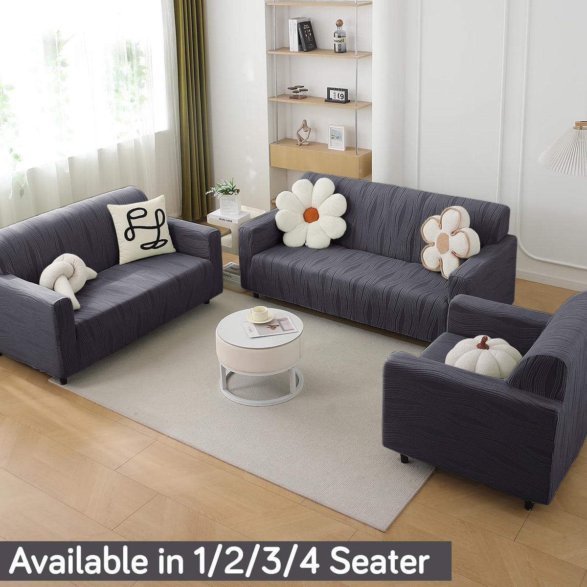 Buy porpoise grey colour nestiva series knitting jacquard sofa cover​ for 1/2/3/4​ seater sofa set 