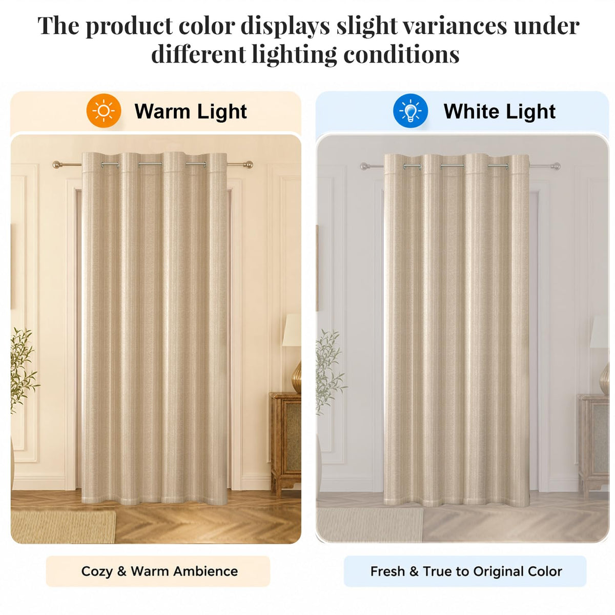 HOKIPO Royal Blend Eyelet Curtains, 7 Feet Long - Soft Beige - image 6