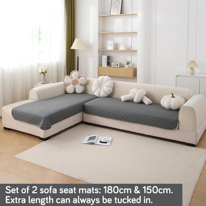 HOKIPO Waterproof Quilted Quick Dry L Shape Sofa Seat Cover Mat, Dark Grey