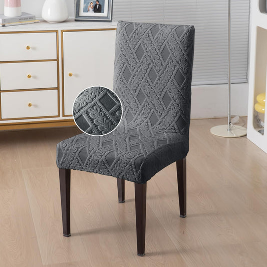 Chair Cover Set of 1/2/4/6, 190 GSM Jacquard, Dark Grey