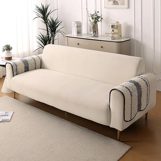 Luxury Wavy Anti Slip Plush Sofa Cover Mat, Pewter Grey
