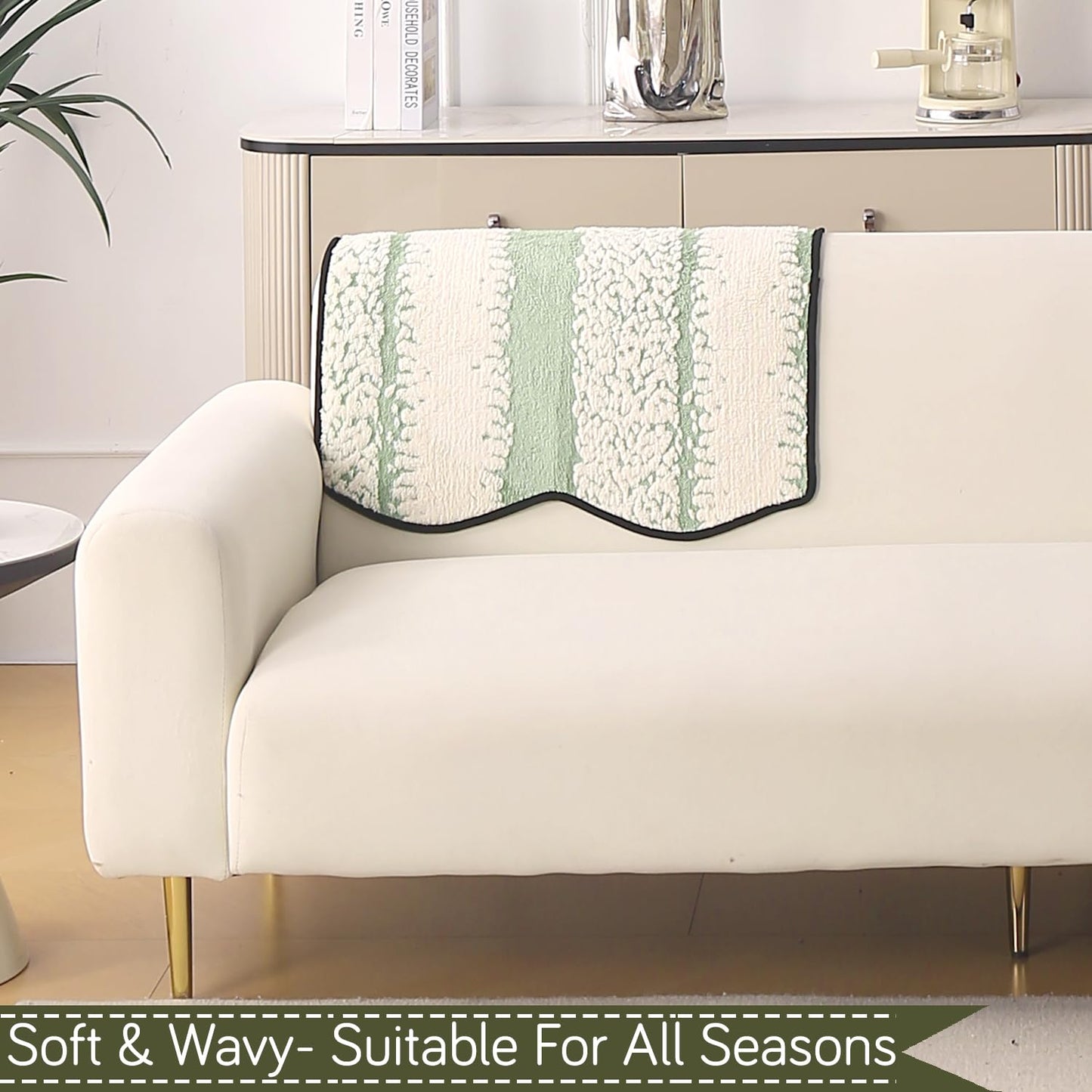 Luxury Wavy Anti Slip Plush Sofa Cover Mat, Pistachio Green