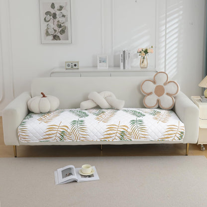 Quilted, Waterproof and Anti-Slip Sofa Cover Mat, Palm Leaves Forest Green