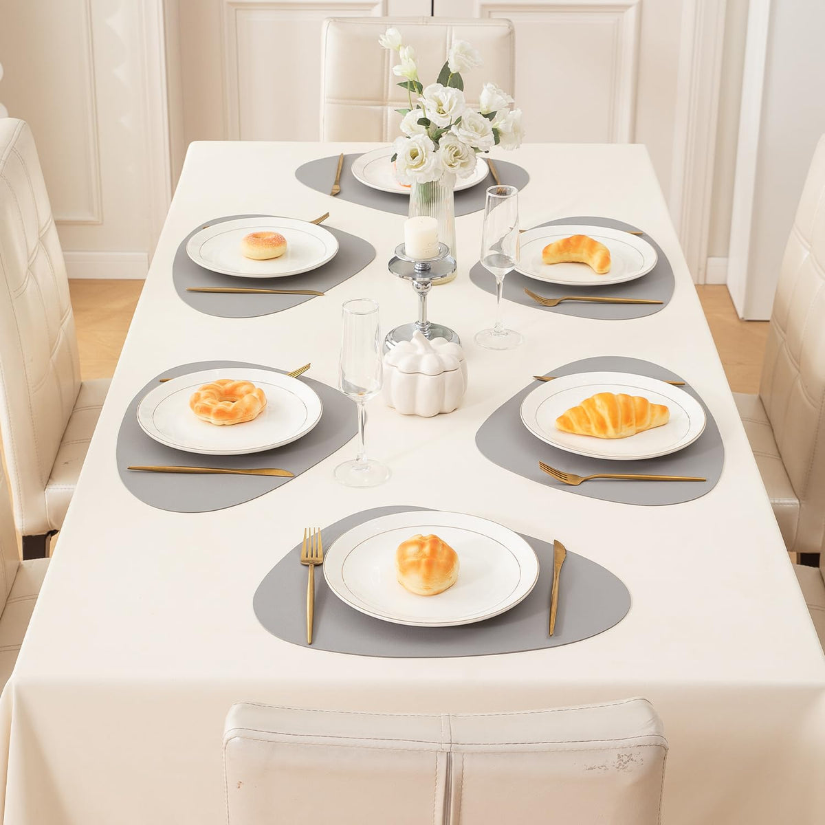 Premium Faux Leather Dining Table Mats, Moon Grey