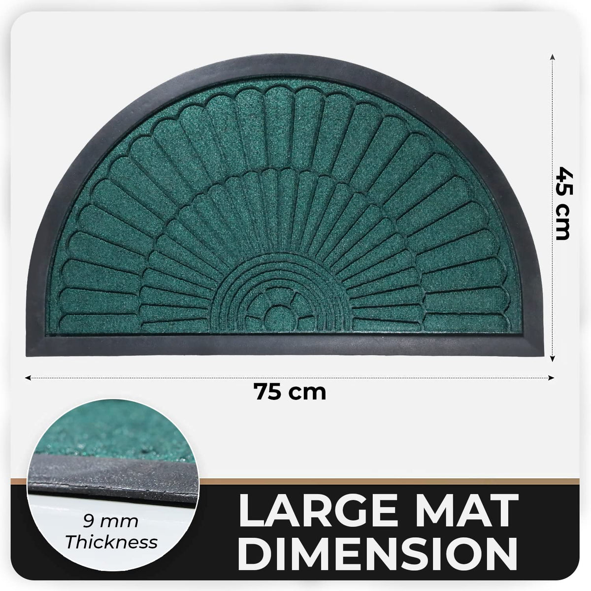 45X75cm Polypropylene Outdoor mat Half Circle Pattern for Entrance Doormat, Welcome mat, Green