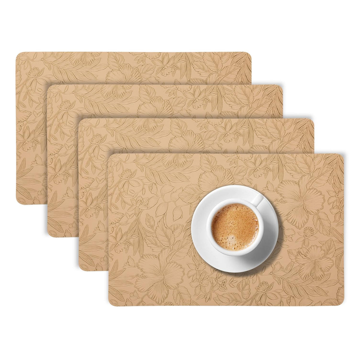 Hibiscus Bloom Washable Leather Mats for Dining Table - Sand Beige