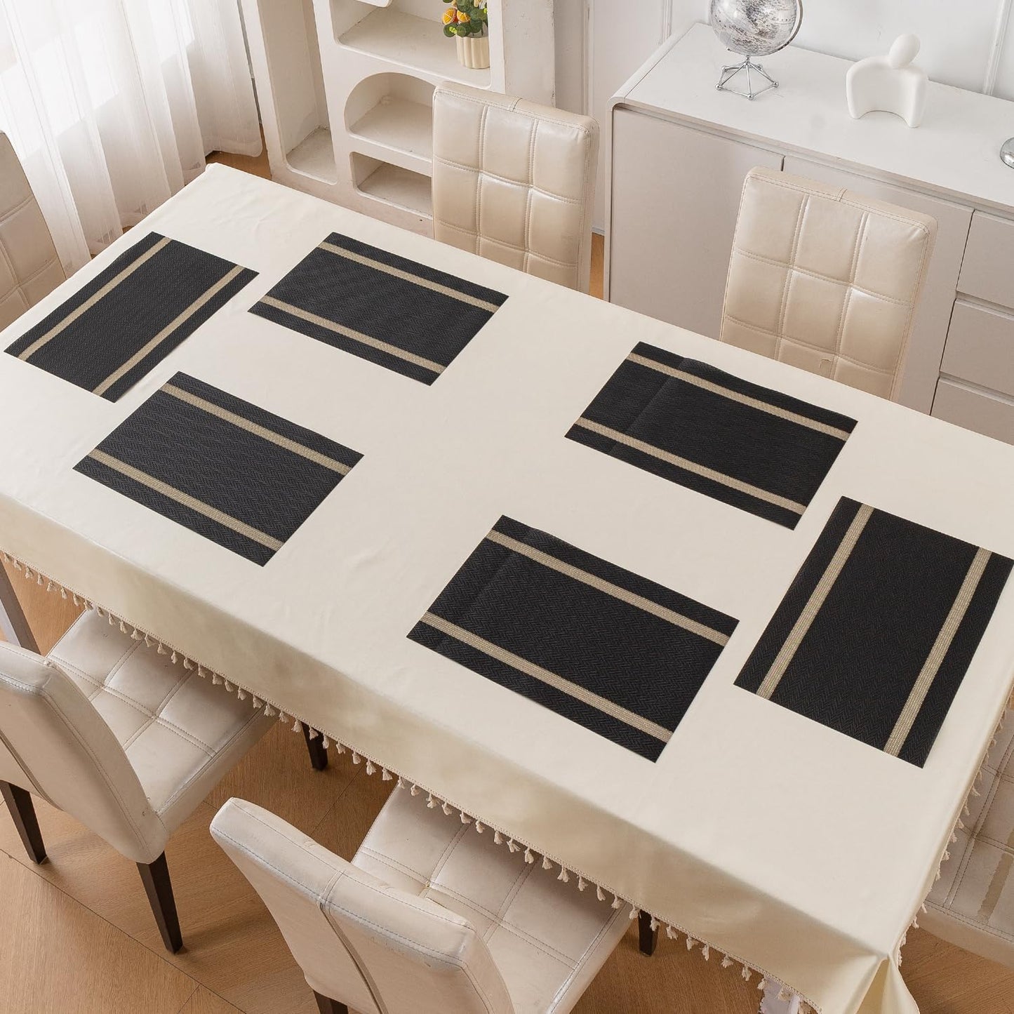 Chevron Stripes PVC Mats for Dining Table - Jet Black