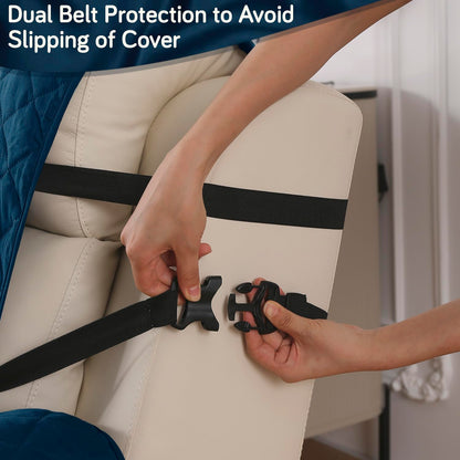 UrbanQuilt Recliner Sofa Slipcover Mat with Dual Belt for 1/2/3 Seater - Navy Blue