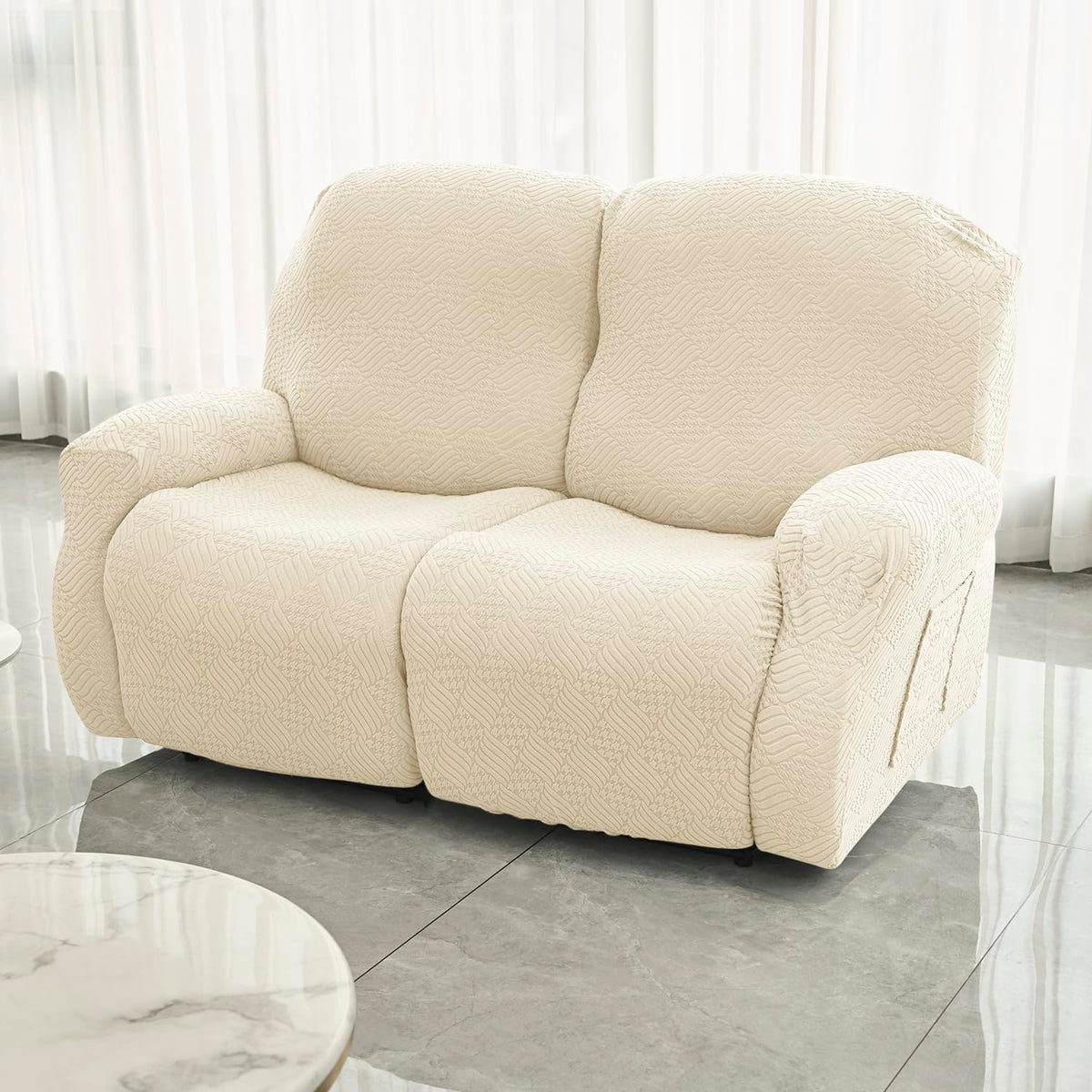 Premium 170 GSM Jacquard Fully Covered Recliner Sofa Cover for 1/2/3 Seaters, Beige