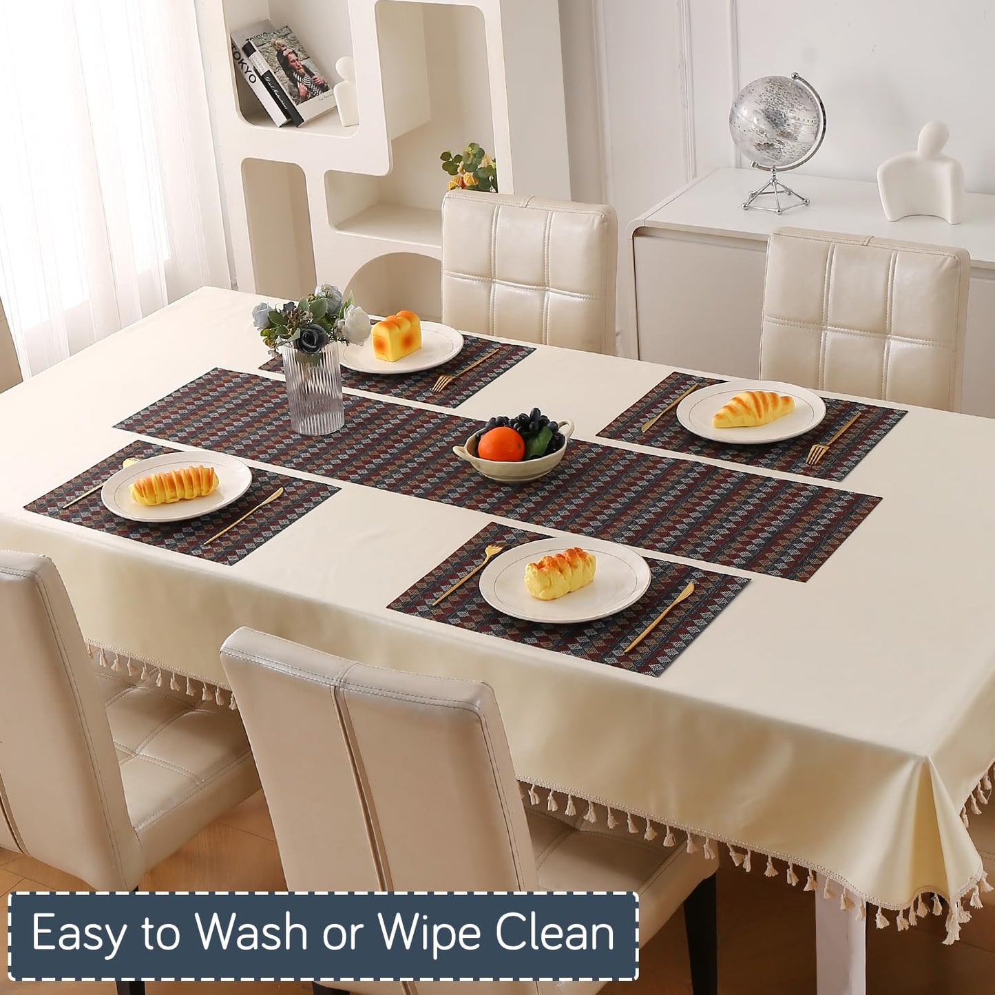 RhombusEcho Washable PVC Mats for Dining Table - Royal Maroon