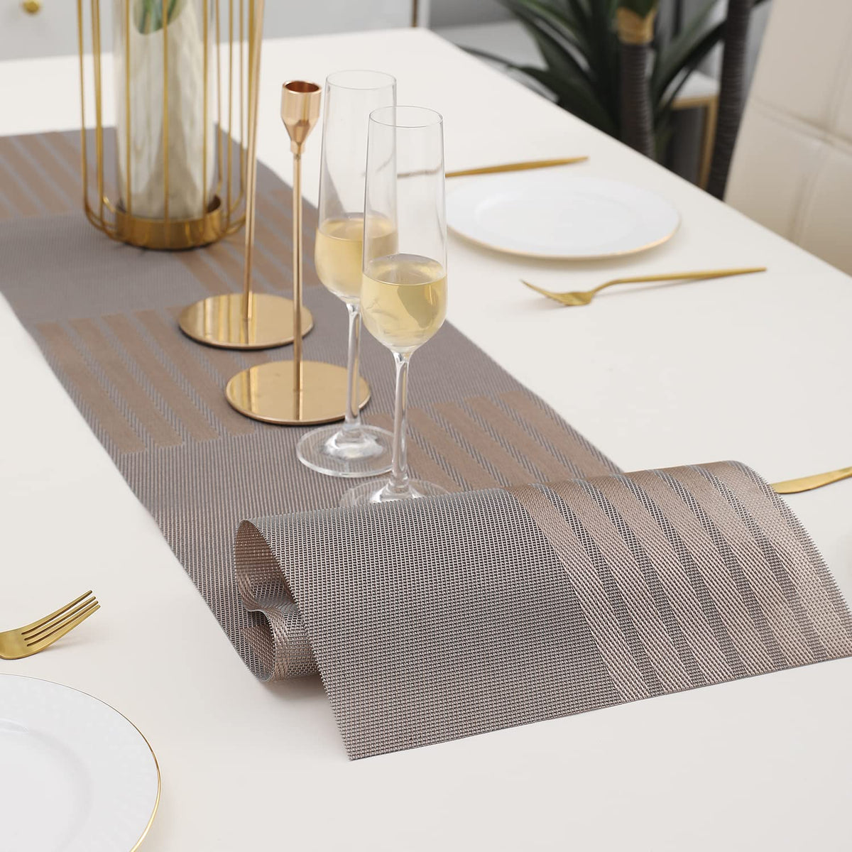 Buy Light Brown Colour PVC Table Runner Mat | HOKIPO 