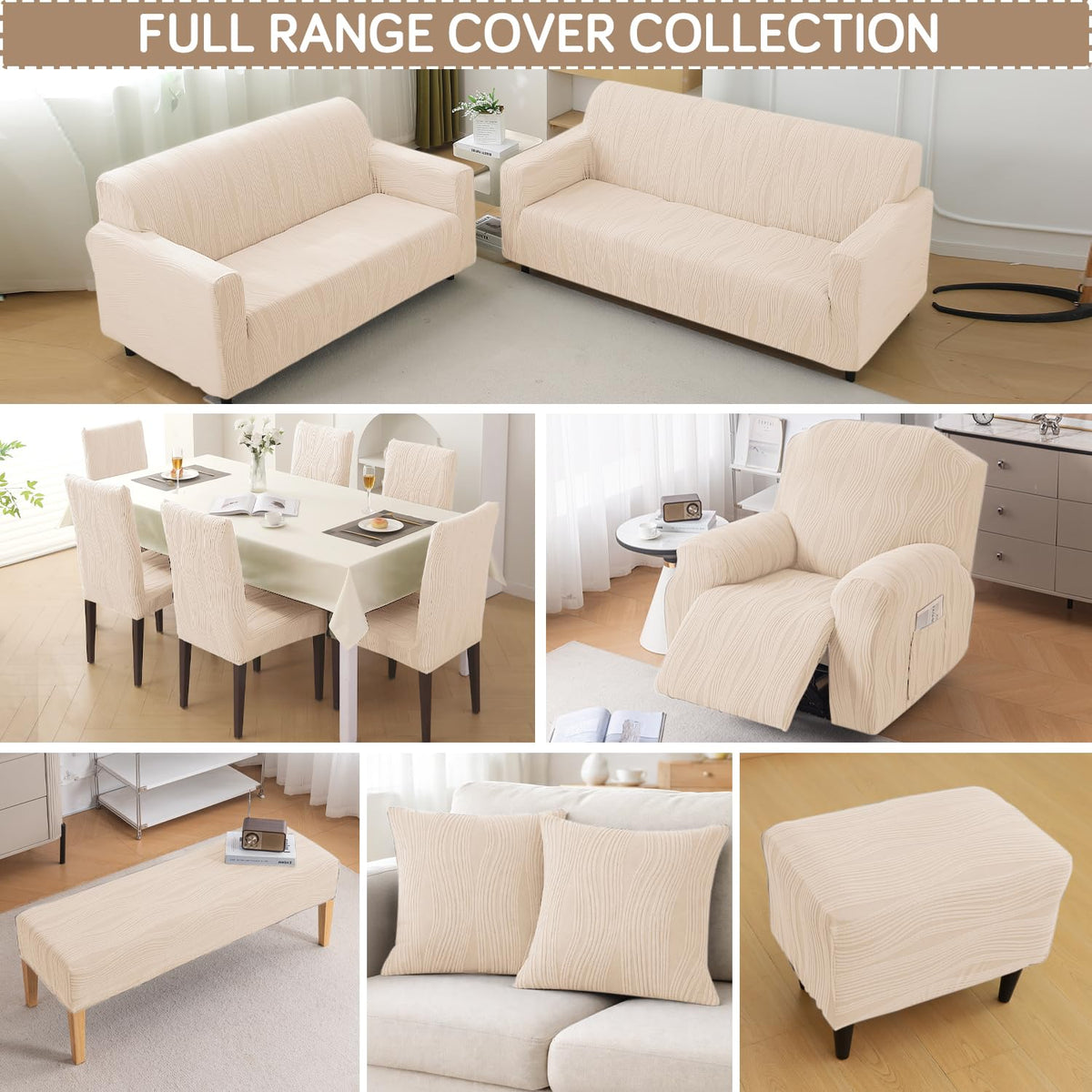 Nestiva Series Stretchable Knitting Jacquard Chair Cover - Skimmed Cream