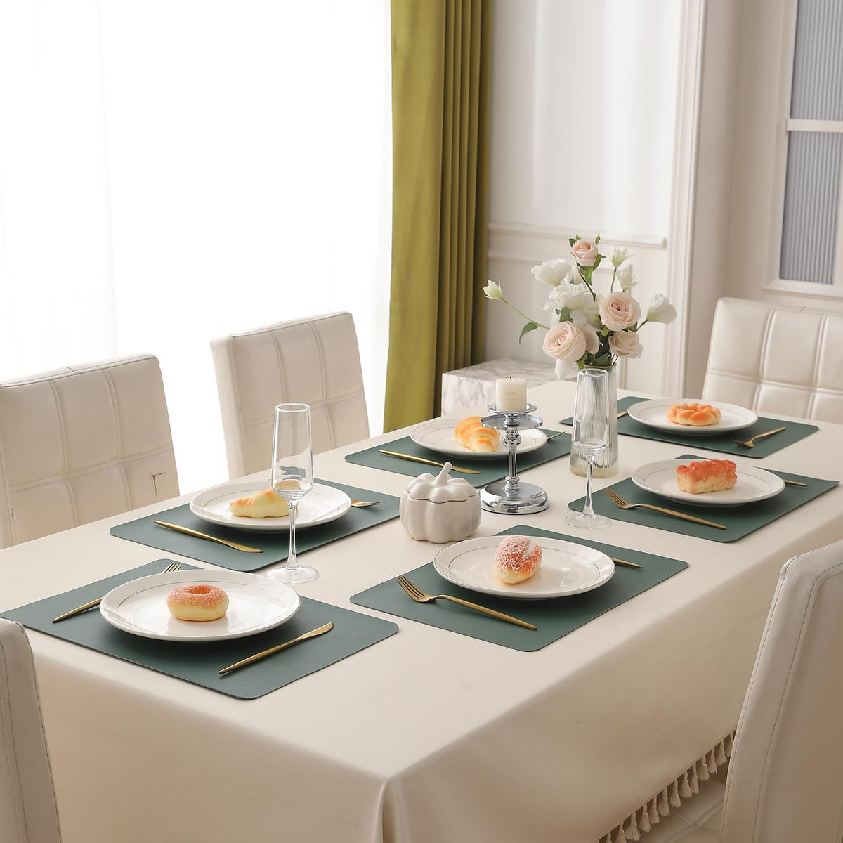 Premium Faux Leather Dining Table Mats, Green