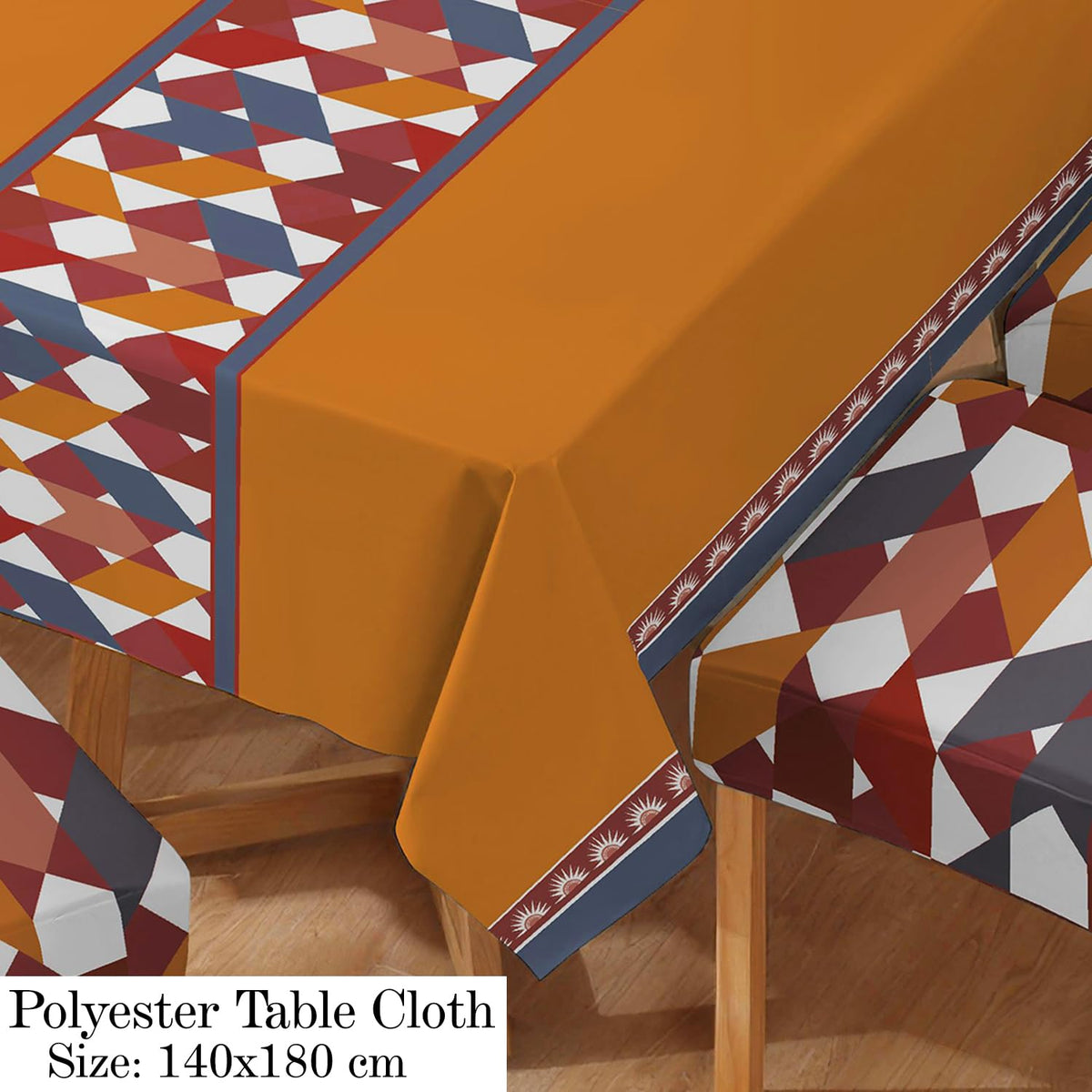Polyester Dining Chair Covers Set of 4/6 with Matching Tablecloth, Parallelogram Ochre Brown