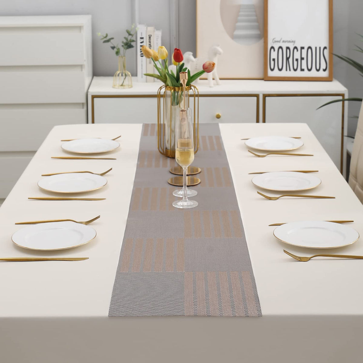 Buy Light Brown Colour PVC Table Runner Online - HOKIPO | Har Ghar ka Humsafar