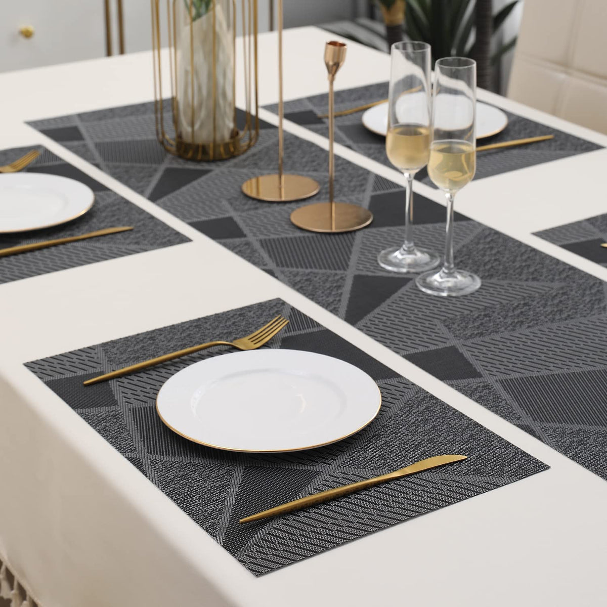 PVC Dining Table Mats, Abstract Black