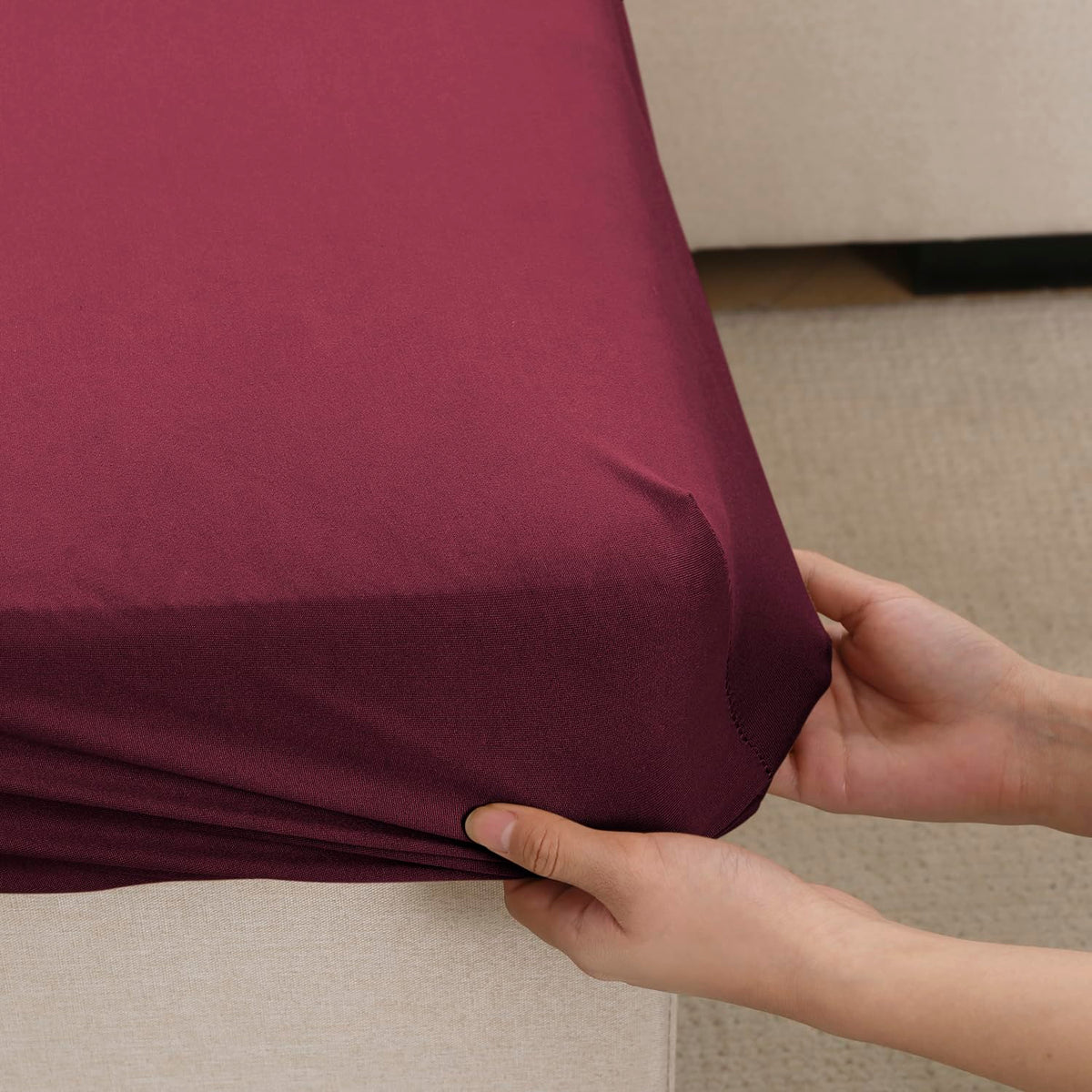 100% Waterproof Stretchable Seat Couch Cushion Cover for 1/2/3 Seater, Maroon