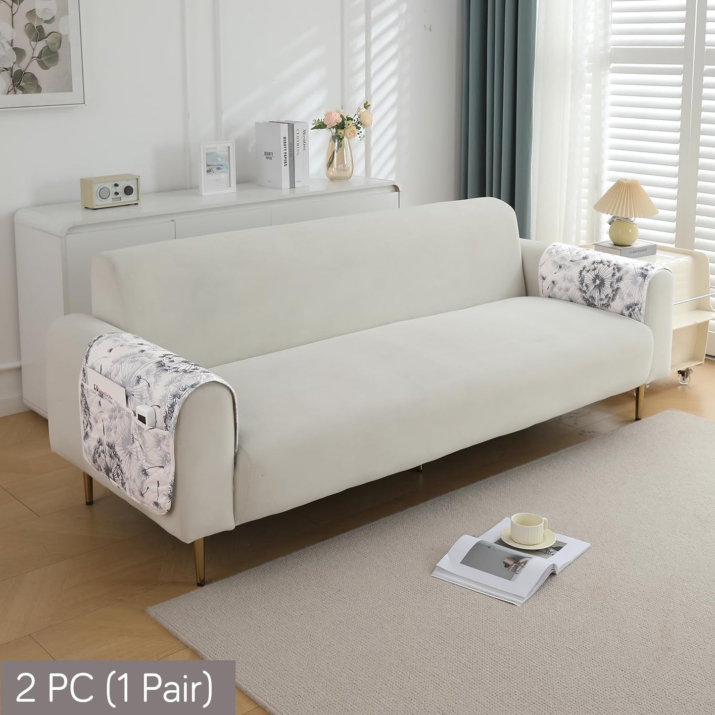 Quilted, Waterproof and Anti-Slip Sofa Cover Mat, Dandelion Anchor Grey