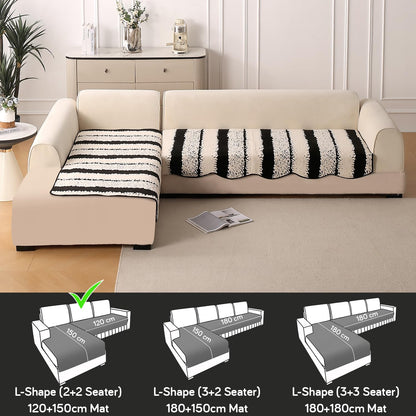 Luxury Wavy Mat with Anti Slip Backing  L Shape Sofa Cover Seat Mat - Black