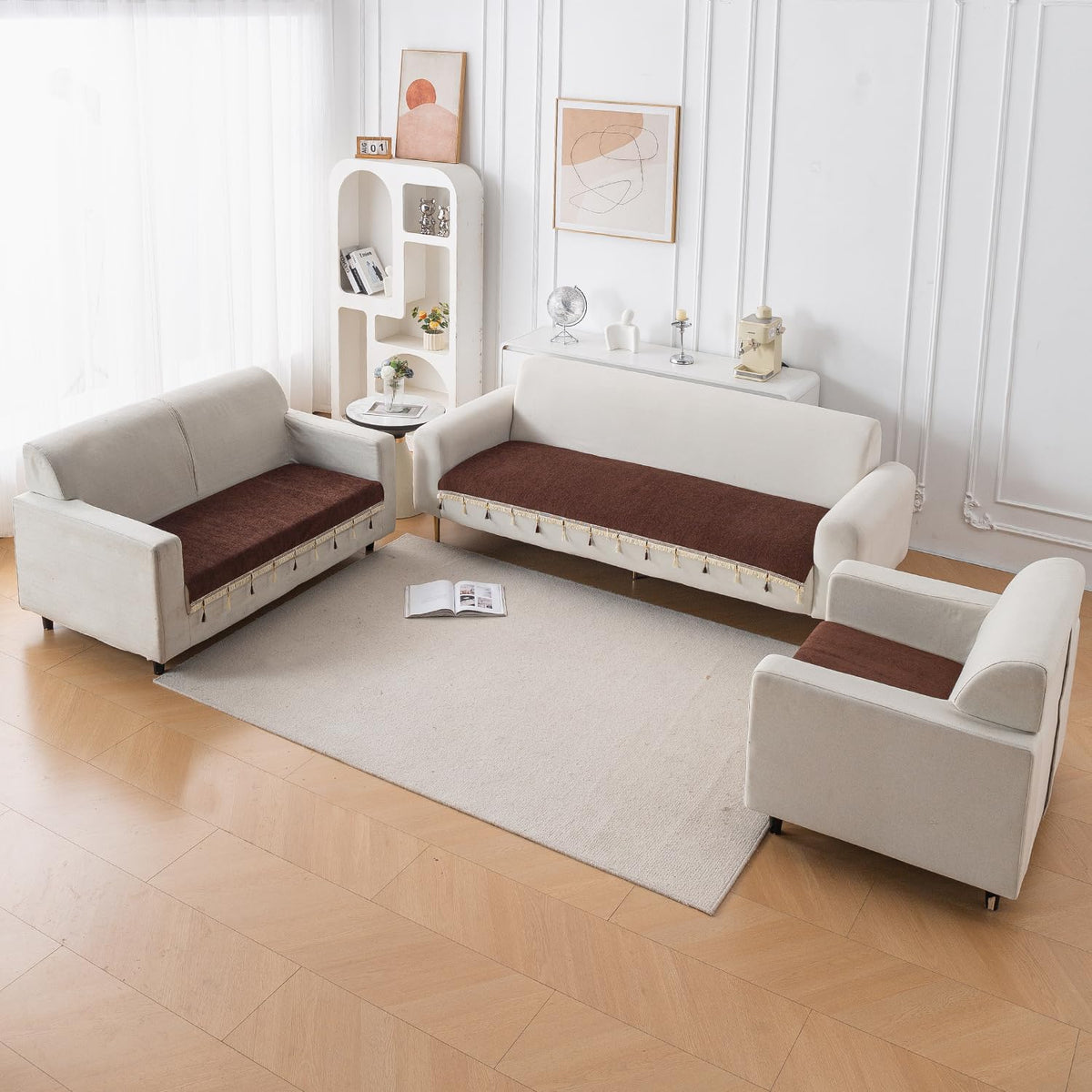 Serenity Tassel Chenille Sofa Cover with Tassel – Chestnut Luxe