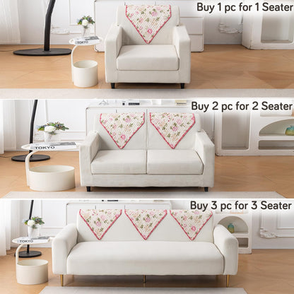 Printed Quilted Sofa Cover Mats, Beige Peonies