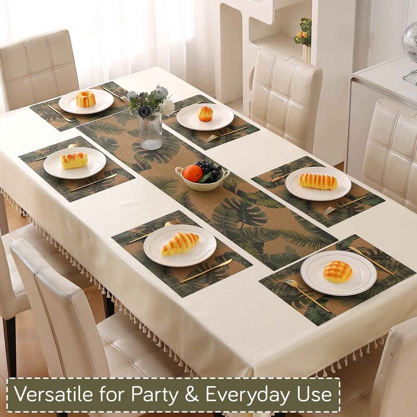 Botanical Tropic PVC Mats for Dining Table - Palm Leaves