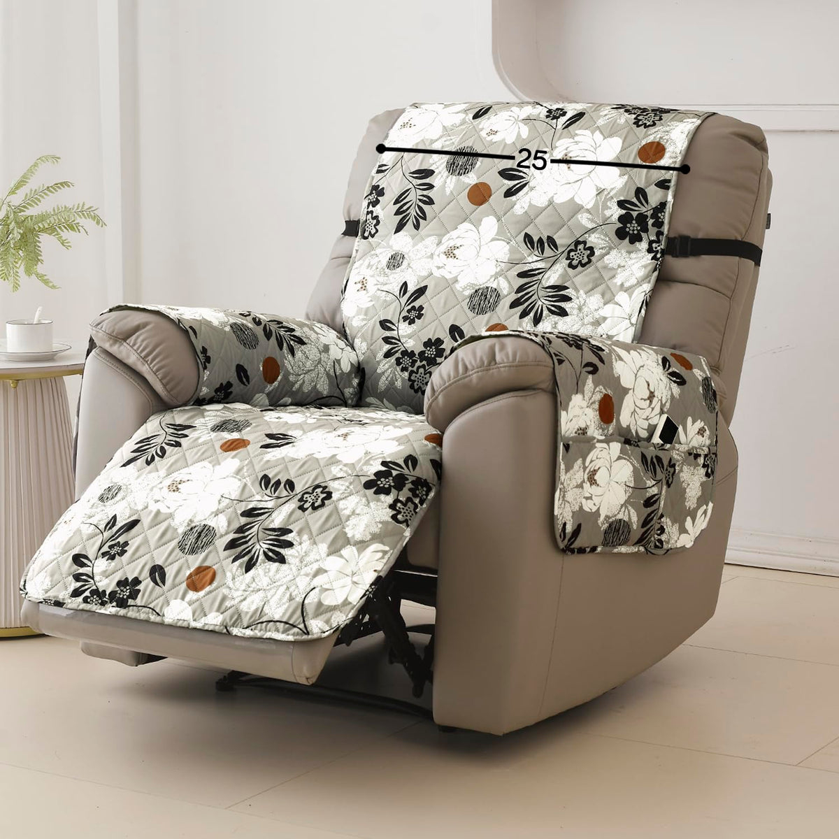Water Repellent & Waterproof Quilted Recliner Sofa Cover for Small / Large - Feather Brown Floral