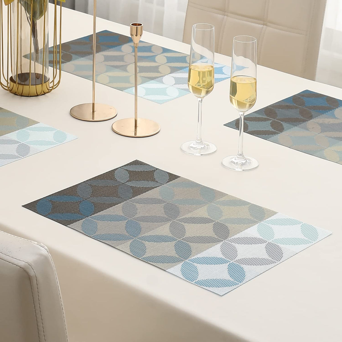 PVC Dining Table Mats, Geometric Blue
