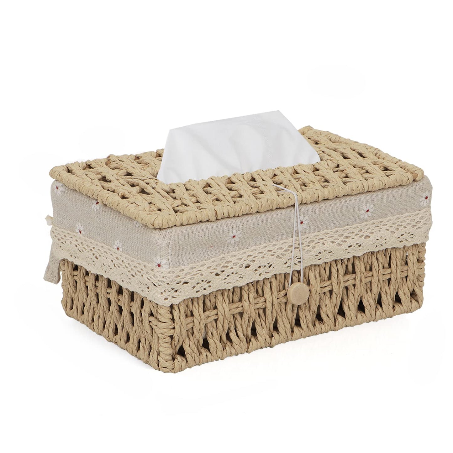 Buy square beige handwoven tissue box | Hokipo