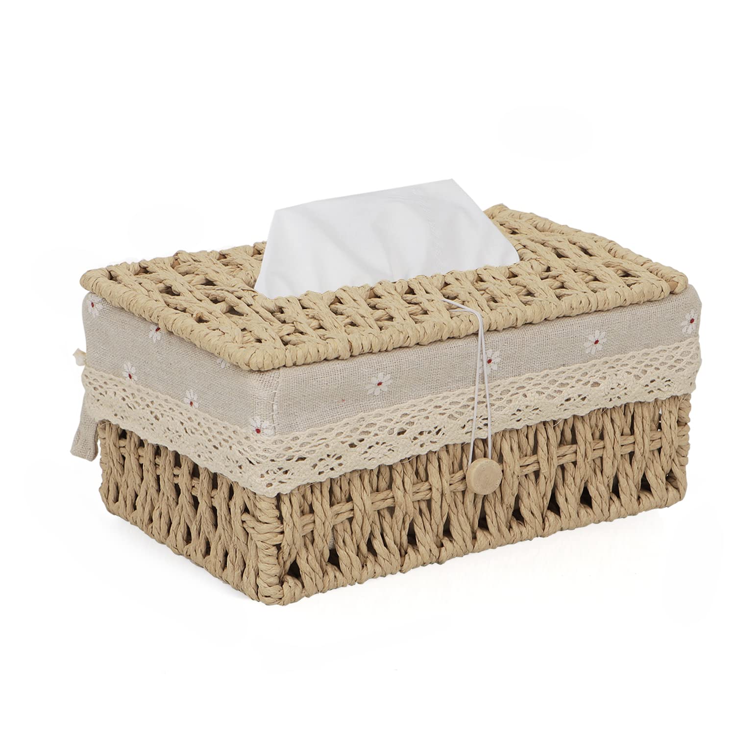 Buy square beige handwoven tissue box | Hokipo