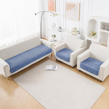 Faux Rabbit Fur Sofa Cover Combination Set, 'Snuggle Fur Series' Denim Blue