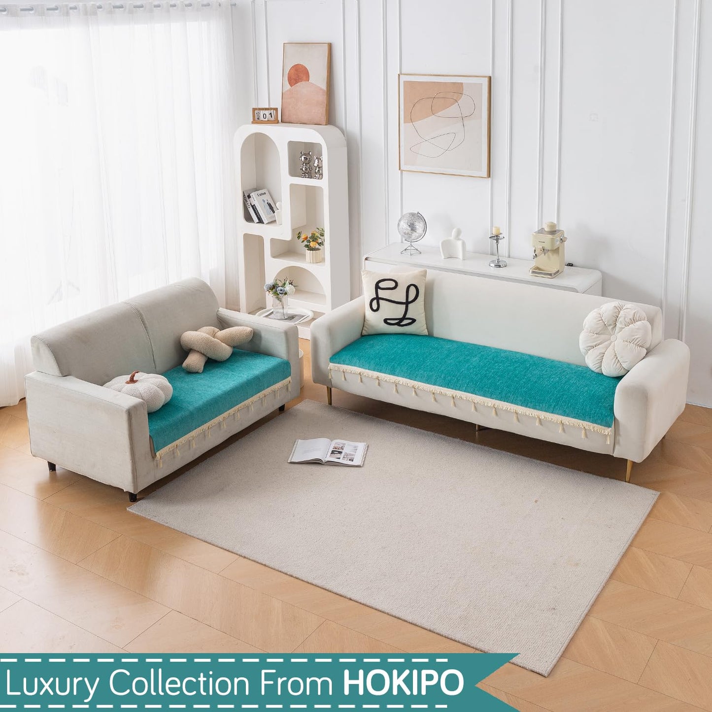 Serenity Tassel Chenille Sofa Cover with Tassel – Ocean Teal