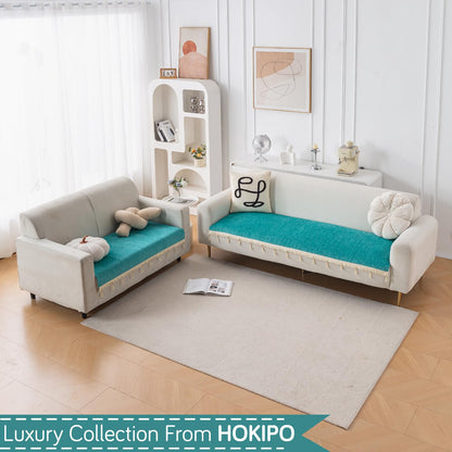 Serenity Tassel Chenille Sofa Cover with Tassel – Ocean Teal