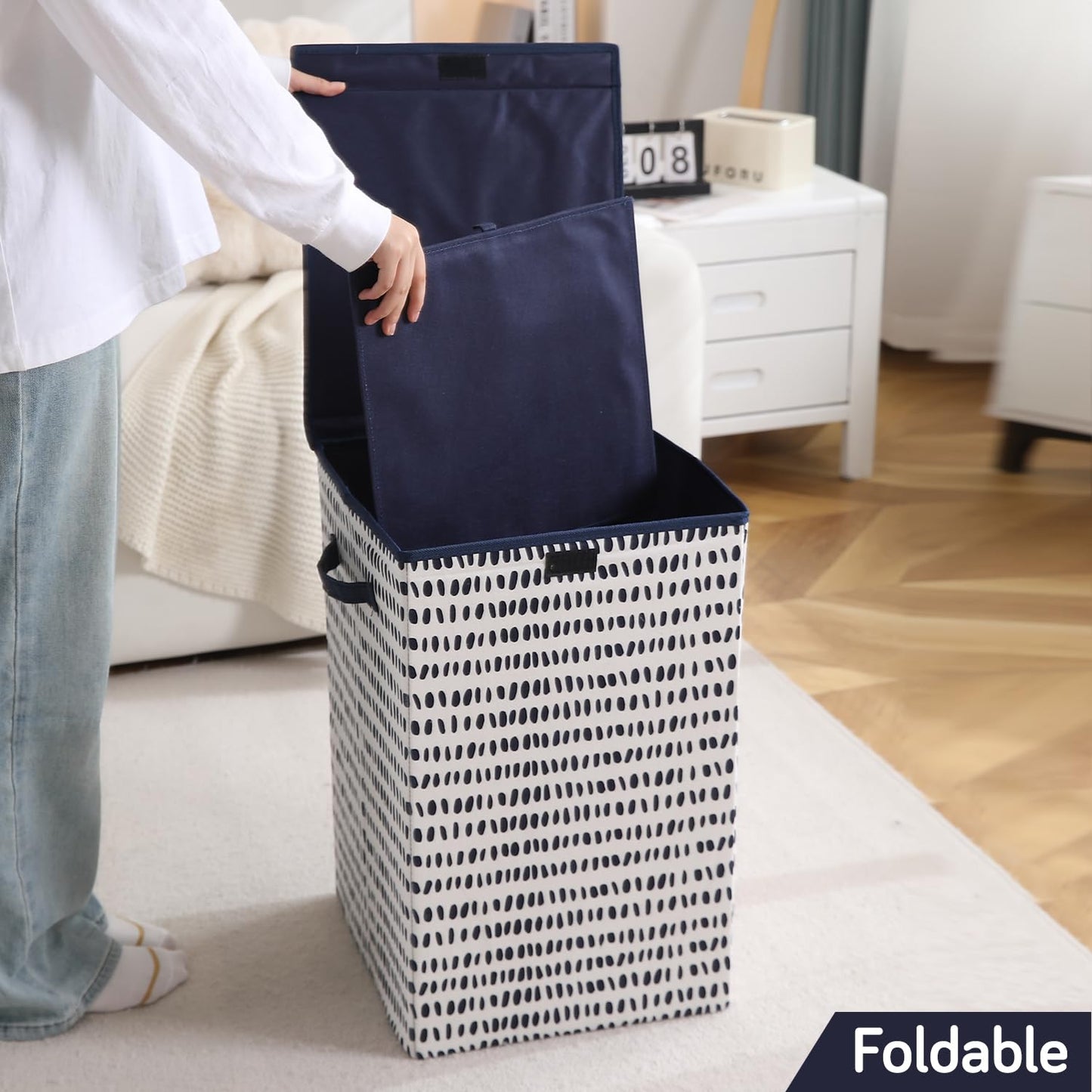 Foldable Laundry Basket for Clothes with Lid, Dots