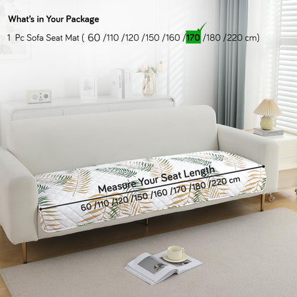 Quilted, Waterproof and Anti-Slip Sofa Cover Mat, Palm Leaves Forest Green