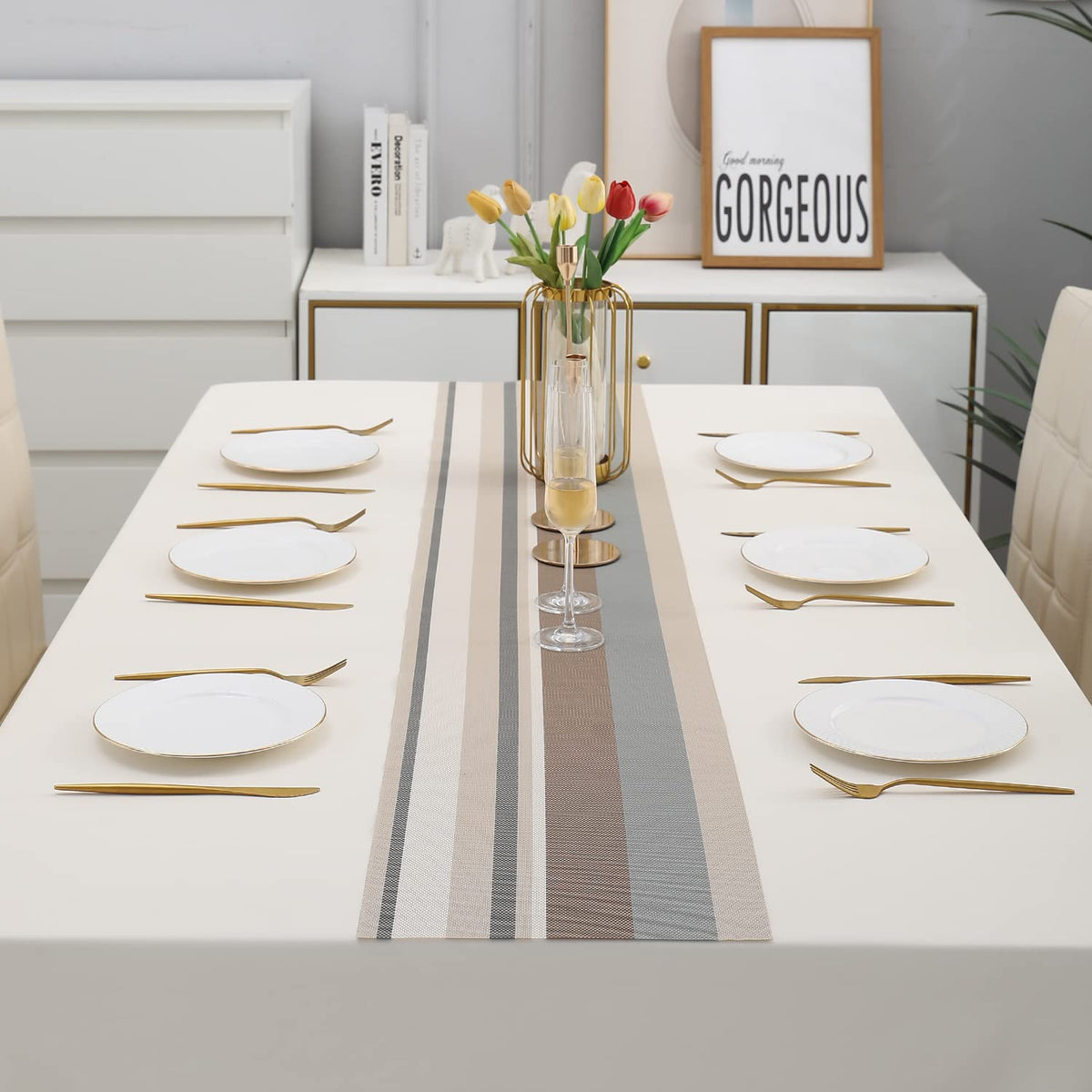 Buy Multicolour PVC Dining Table Runner for 6 Seater Tables | HOKIPO