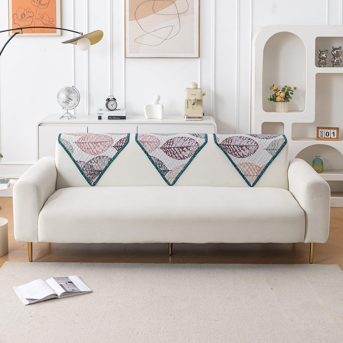 'Homehues' Printed Quilted Sofa Cover Mats, Multicolor Linden Leaf